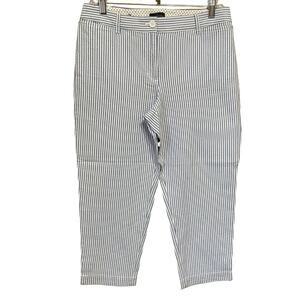 Talbots PERFECT CROP PANT Size 6 Petite Blue White Stripe Seersucker Button Tab